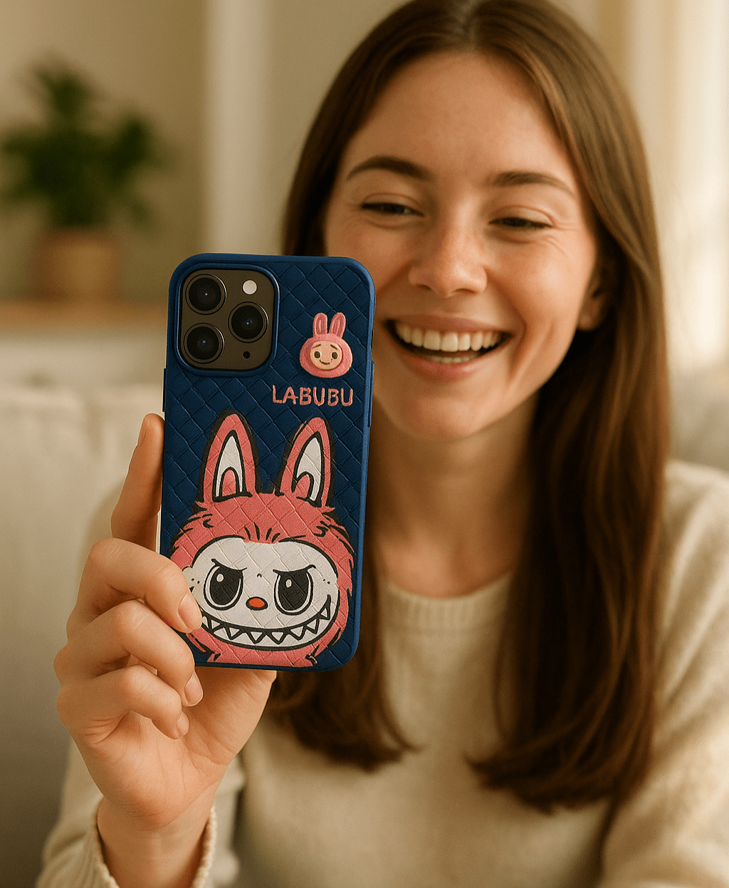 Labubu - 3D Bunny Woven‑Texture Protective iPhone Case
